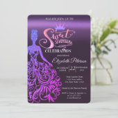 Cool Glitter Bokeh, Dress, Tiara, Paars Sweet 17 Kaart (Staand voorkant)