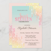 Cool Glitter Drips Ombre Sweet 16 Kaart (Voorkant / Achterkant)