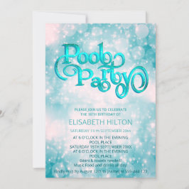 Cool glitter script pool party verjaardag kaart