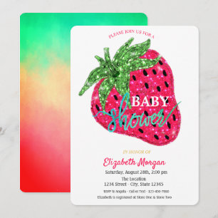 Cool Glitter Strawberry Baby shower Invitation Kaart
