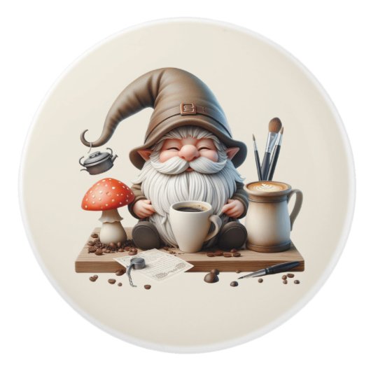 Cool gnome koffiebar keramische knop (Voorkant)