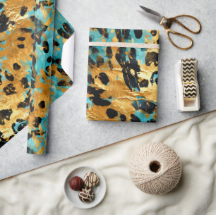 Cool Gold Aqua Leopard Cadeaupapier