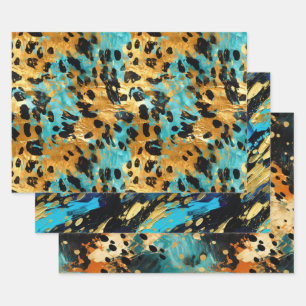 Cool Gold Aqua Leopard Inpakpapier Vel