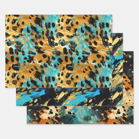 Cool Gold Aqua Leopard Inpakpapier Vel (Set)