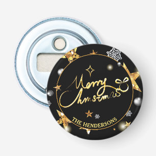 Cool Gold Black Stars Custom Merry Christmas Button Flesopener