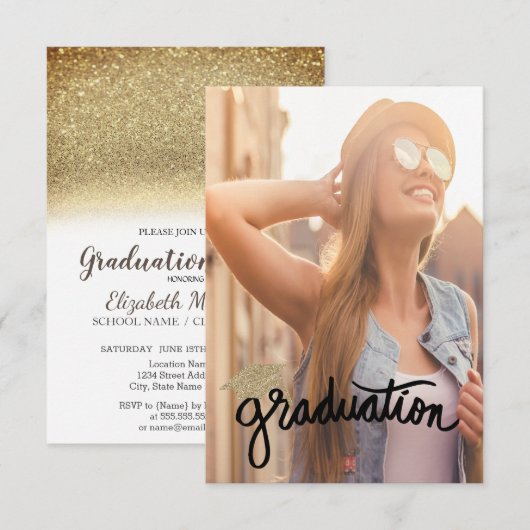 Cool Gold Glitter-Pet, foto-Afstuderen Kaart (Voorkant / Achterkant)