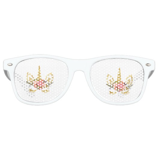 Cool Gold Glitter Unicorn Face Retro Zonnebril (Voorkant)