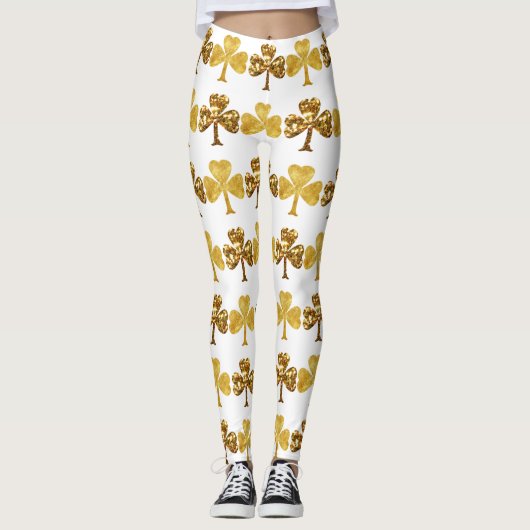 Cool Gold Irish Shamrock Clover Patricks Day Leggings (Voorkant)