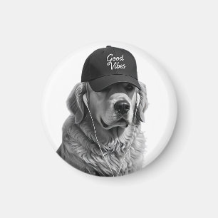 Cool Golden Retriever Goede Vibes Ronde Magneet