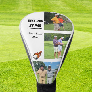 Cool Golf Gift voor Dad Custom 3 Foto & Naam Wit Golfheadcover