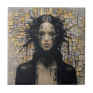 Cool Gothic Girl Meets Mondriaan - Abstracte kunst Tegeltje
