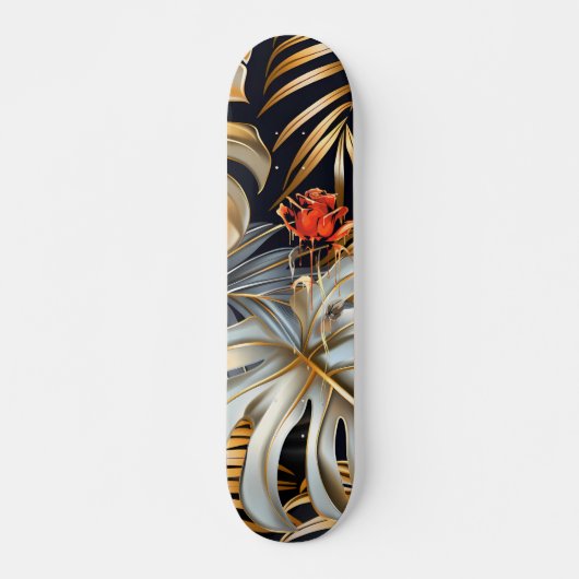 Cool Gothic Red Rose Jungle Foliage Skateboard  (Devant)
