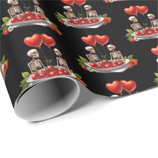 Cool gotische tegelpatroon valentijnsskelet cadeaupapier (Rol Hoek)