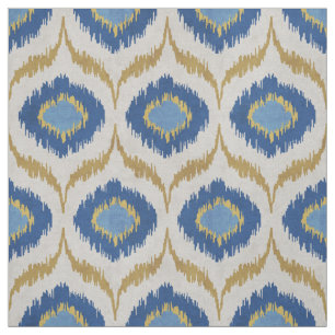 Cool goud- en blauw ikattribaal patroon stof