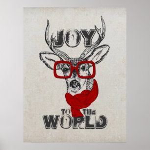 Cool grappige hertenschets "Joy to World", citaat Poster