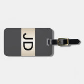 Cool Gray Faux Metal Stripe Bold Monogram Bagagelabel (Voorkant horizontaal)