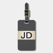 Cool Gray Faux Metal Stripe Bold Monogram Bagagelabel (Voorkant verticaal)