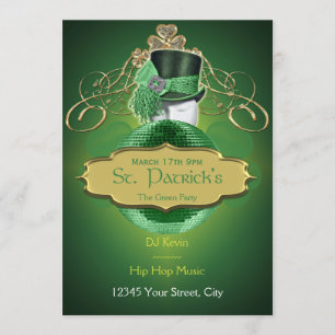 Cool Green en Gold St. Patrick Party Invitation Kaart