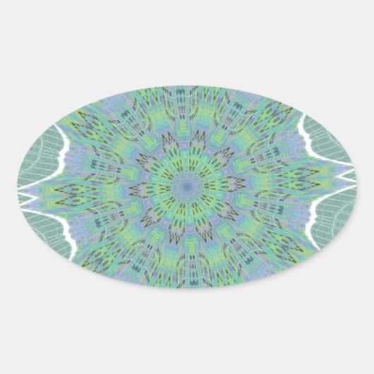 Cool Green Floral patroon Ovale Sticker (Voorkant)