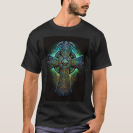 Cool Green Irish and Scottish Celtic Cross Design T-shirt