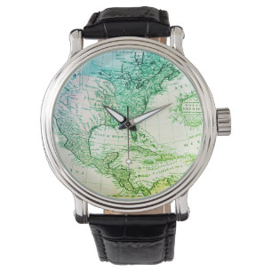 Cool Green  Map of North America Horloge