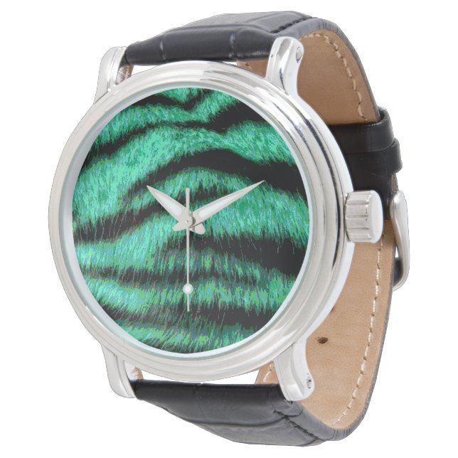 Cool green neon tiger stripes horloge (Gekanteld)
