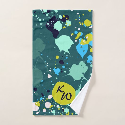 Cool Green Paint Splatter Initiales Sweat (Serviette à main)
