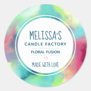 Cool Green & Red Space Nebula Waterverf Candle Ronde Sticker