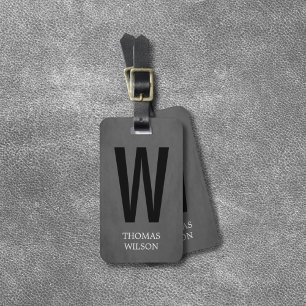 Cool Grey Black Bold Monogram Bagagelabel
