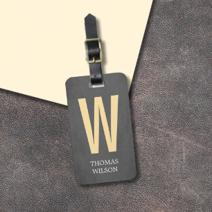 Cool Grey Black Pastel Yellow Bold Monogram Bagagelabel