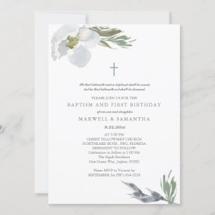 Cool Grey Waterverf Florals Twins Doop Kaart