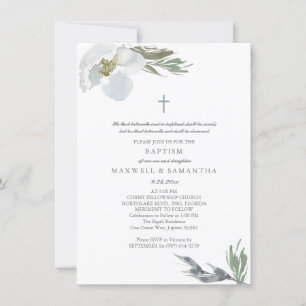 Cool Grey Waterverf Florals Twins Doop Kaart