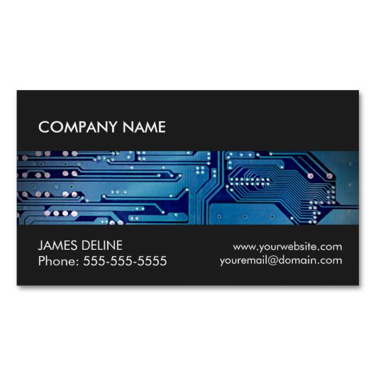 Cool grijs blauw circuit computer reparatie magnetisch visitekaartje (Voorkant)