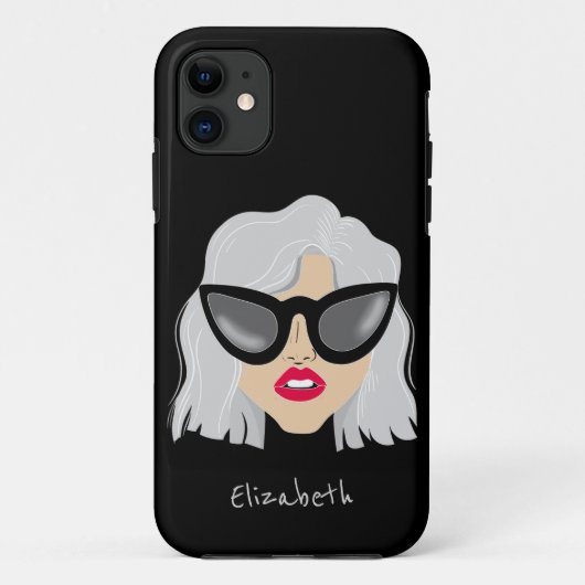 Cool grijs haar vrouw met bril aangepaste naam Case-Mate iPhone case (Achterkant)