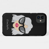 Cool grijs haar vrouw met bril aangepaste naam Case-Mate iPhone case (Achterkant (horizontaal))