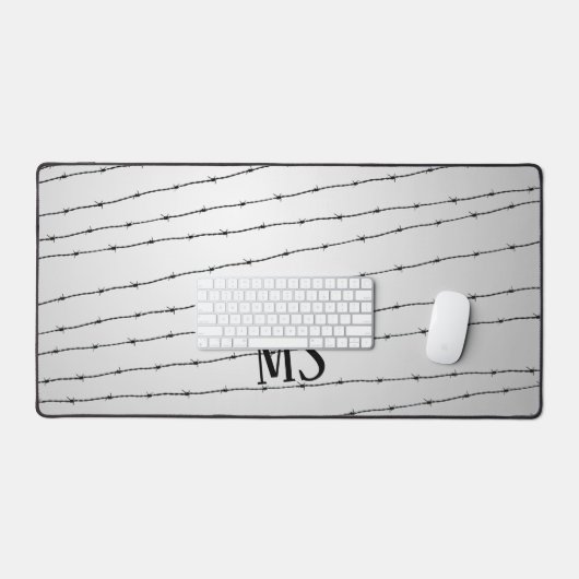 Cool grijs wit zwart gestreepte draadpatroon Monog Bureaumat (Keyboard & Muis)