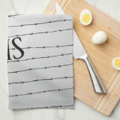 Cool grijs wit zwart gestreepte draadpatroon Monog Theedoek (Quarter Fold)