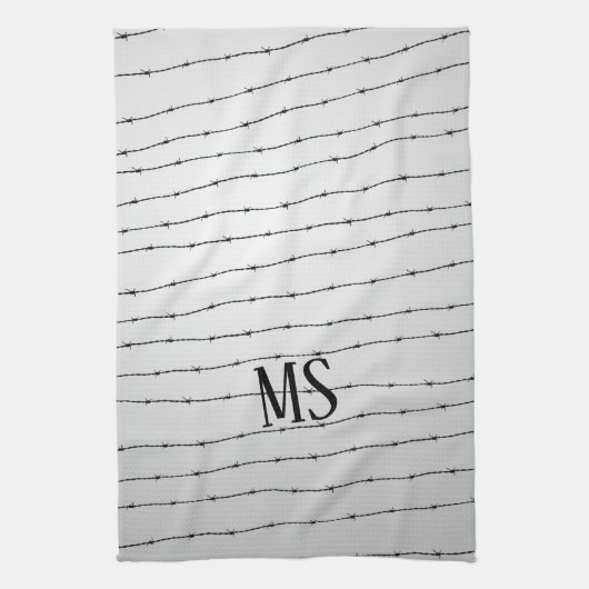 Cool grijs wit zwart gestreepte draadpatroon Monog Theedoek (Verticaal)