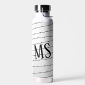 Cool grijs wit zwart gestreepte draadpatroon Monog Waterfles (Links)