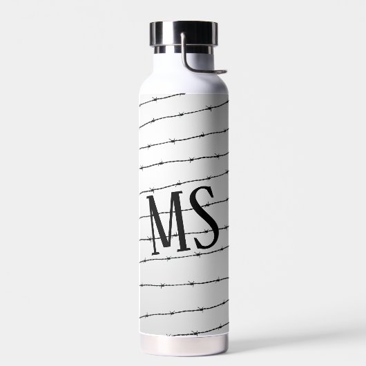 Cool grijs wit zwart gestreepte draadpatroon Monog Waterfles (Links)