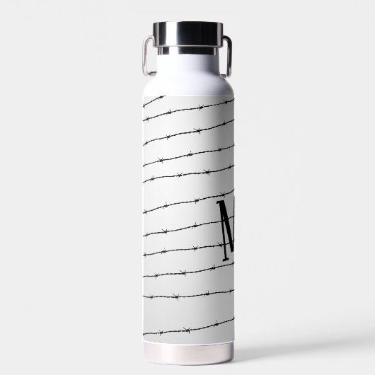 Cool grijs wit zwart gestreepte draadpatroon Monog Waterfles (Voorkant)