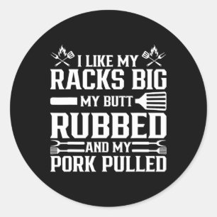 Cool Grillen Varkensvlees Wrijven Roken BBQ Vlees Ronde Sticker