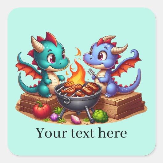 Cool grilling dragon ajouter Carré texte Sticker (Devant)