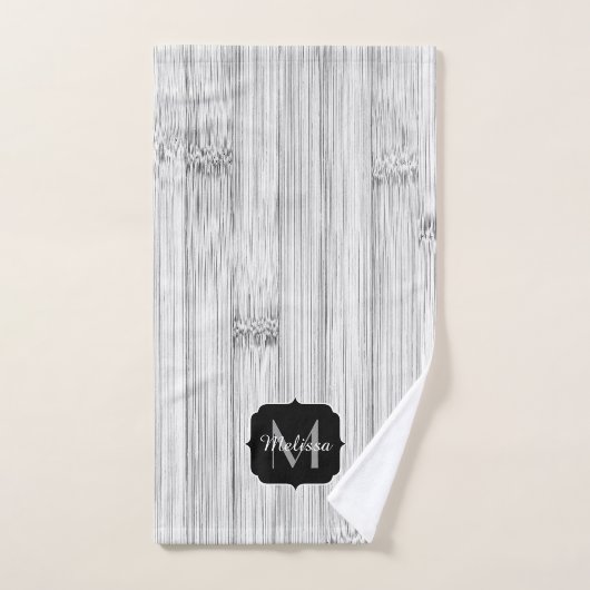 Cool gris imprimé bois de bambou Monogramme (Serviette à main)