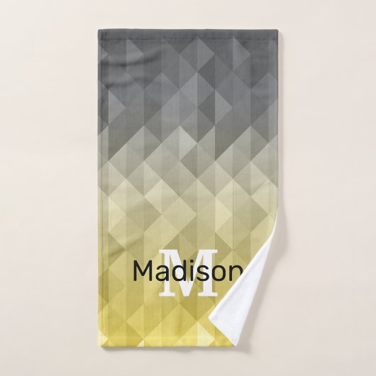 Cool gris jaune Ombre motif géométrique Monogramme (Serviette à main)