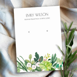 COOL GROEN FOLIAGE SUCCULENT PEONY EARRING DISPLAY VISITEKAARTJE