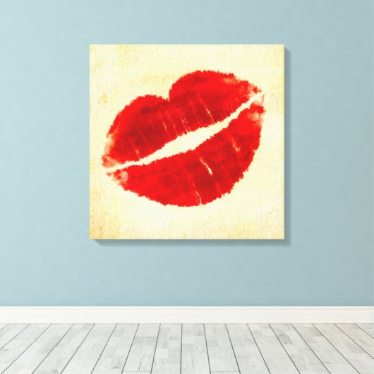 Cool Grunge Big Red Lips Canvas Print (Insitu (Houten vloer))