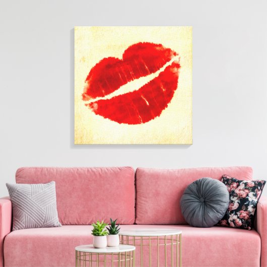 Cool Grunge Big Red Lips Canvas Print (Insitu (Woonkamer))