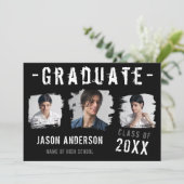 Cool Grunge Black 3 Photo Afstuderen Aankondiging (Staand voorkant)