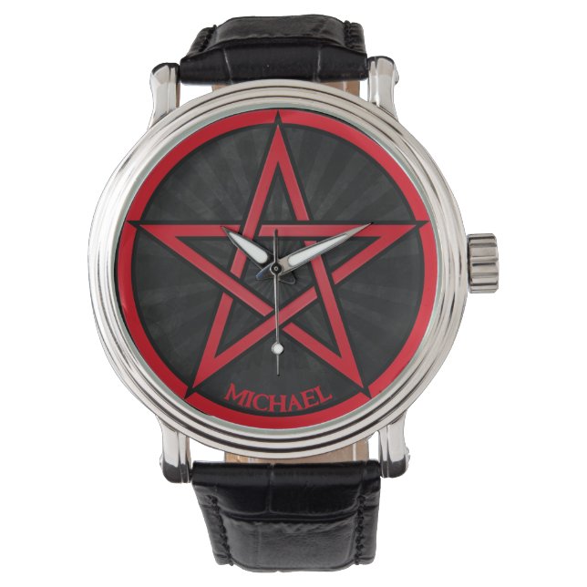 Cool Grunge Pentacle Symbool Gepersonaliseerde Uni Horloge (Voorkant)